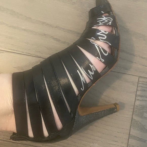 Miss Sixty (circa early 2000s) black leather open-toed bootie heels. - Picture 4 of 5